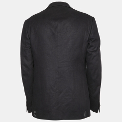 Pre Owned Ermenegildo Zegna Navy Blue Patterned Silk Single Breasted Blazer XL