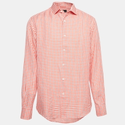 Orange Gingham Cotton Blend Shirt