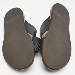 Pre Owned Ermenegildo Zegna Black Woven Leather Flat Slides Size 46