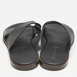Pre Owned Ermenegildo Zegna Black Woven Leather Flat Slides Size 46