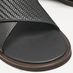 Pre Owned Ermenegildo Zegna Black Woven Leather Flat Slides Size 46
