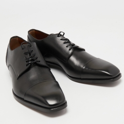 Pre Owned Ermenegildo Zegna Black Leather Lace Up Derby Size 43.5