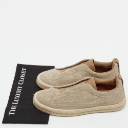 Pre Owned Ermenegildo Zegna Beige Canvas Triple Stitch Slip On Sneakers Size 44