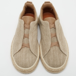 Pre Owned Ermenegildo Zegna Beige Canvas Triple Stitch Slip On Sneakers Size 44