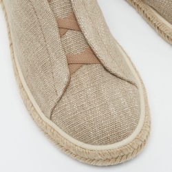 Pre Owned Ermenegildo Zegna Beige Canvas Triple Stitch Slip On Sneakers Size 44