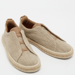 Pre Owned Ermenegildo Zegna Beige Canvas Triple Stitch Slip On Sneakers Size 44