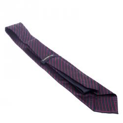 Pre Owned Ermenegildo Zegna Navy Blue And Red Striped Woven Silk Tie