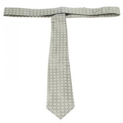 Pre Owned Ermenegildo Zegna Grey Dotted Woven Silk Tie