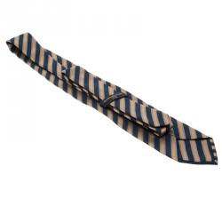 Pre Owned Ermenegildo Zegna Couture Navy Blue and Beige Textured Striped Silk Tie