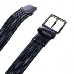 Pre Owned حزام ايرمنيجيلدو زينيا جلد مجدول مضفر ومتمدد أزرق كحلي 110 سم