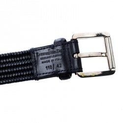 Pre Owned حزام ايرمنيجيلدو زينيا جلد مجدول مضفر ومتمدد أزرق كحلي 110 سم