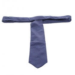Pre Owned Ermenegildo Zegna Pour Le Secretaire General Navy Blue Diagonal Striped Silk Tie