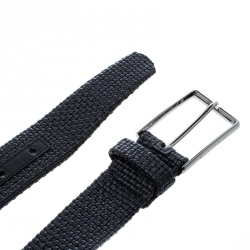Pre Owned Ermenegildo Zegna Black Woven Leather Elastic Belt 90 CM