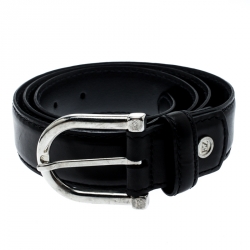 Pre Owned  حزام ايرمنيجيلدو زينيا بإبزيم جلد أسود 110 سم