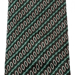 Pre Owned Ermenegildo Zegna Olive Green Diagonal Pattern Silk Jacquard Tie