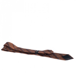 Pre Owned Ermenegildo Zegna Burnt Orange Diagonal Striped Pattern Jacquard Silk Classic Tie