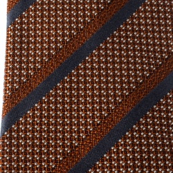 Pre Owned Ermenegildo Zegna Burnt Orange Diagonal Striped Pattern Jacquard Silk Classic Tie