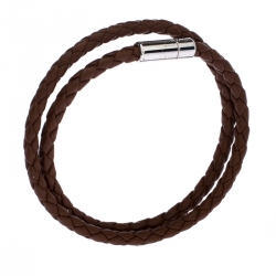 Pre Owned Ermenegildo Zegna Brown Woven Leather Silver Double Wrap Cord Bracelet