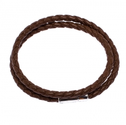 Pre Owned Ermenegildo Zegna Brown Woven Leather Silver Double Wrap Cord Bracelet