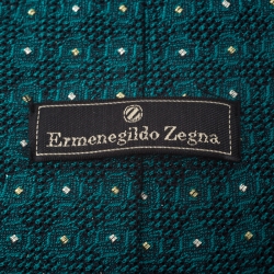 Pre Owned Ermenegildo Zegna Vintage Green Geometric Jacquard Silk Tie