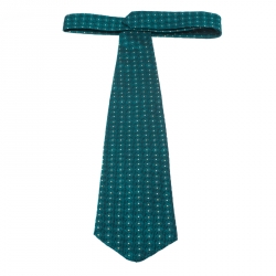 Pre Owned Ermenegildo Zegna Vintage Green Geometric Jacquard Silk Tie