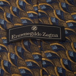 Pre Owned Ermenegildo Zegna Vintage Dull Gold & Blue Jacquard Silk Tie