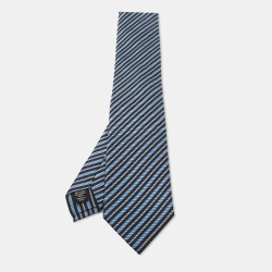 Premium Navy Blue Diagonal Striped Silk