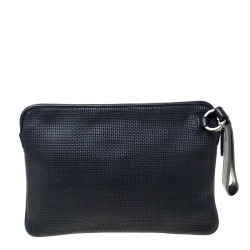 Pre Owned Ermenegildo Zegna Black Leather Pelletessuta Pouch