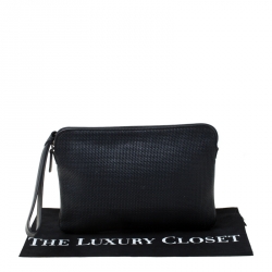 Pre Owned Ermenegildo Zegna Black Leather Pelletessuta Pouch