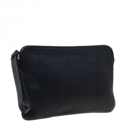 Pre Owned Ermenegildo Zegna Black Leather Pelletessuta Pouch