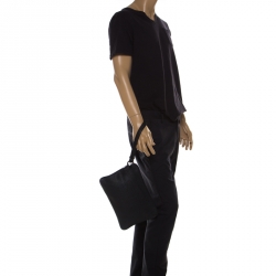 Pre Owned Ermenegildo Zegna Black Leather Pelletessuta Pouch