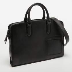Ermenegildo Zegna Black Leather Briefcase Bag