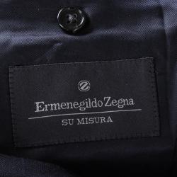 Pre Owned بليزر ايرمنيجيلدو زينيا سو ميسورا صوف كاروهات أزرق كحلي 5XL