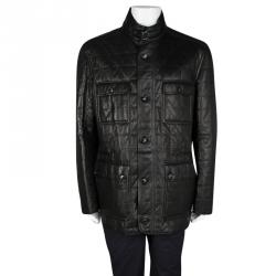 مملوكة مسبقًا جاكيت إيرمنجليدو زينيا جلد خروف بني داكن مبطن 5XL