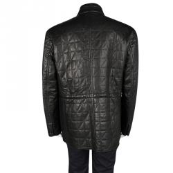 مملوكة مسبقًا جاكيت إيرمنجليدو زينيا جلد خروف بني داكن مبطن 5XL