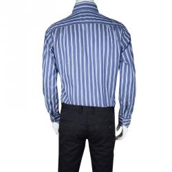 Pre Owned Ermenegildo Zegna Blue Striped Long Sleeve Buttondown Cotton Shirt S