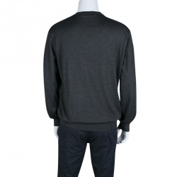 Pre Owned Ermenegildo Zegna Dark Grey Cashmere and Silk Long Sleeve V Neck Sweater XXL