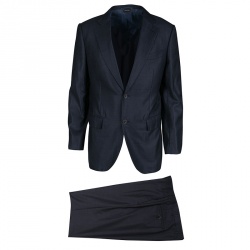 Ermenegildo Zegna Couture Navy Blue Wool and Silk Regular Fit Tailored Suit L