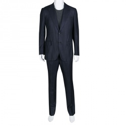Ermenegildo Zegna Couture Navy Blue Wool and Silk Regular Fit Tailored Suit L