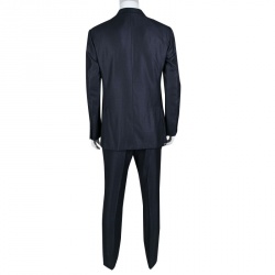 Ermenegildo Zegna Couture Navy Blue Wool and Silk Regular Fit Tailored Suit L