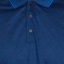 Pre Owned Ermenegildo Zegna Blue and Black Cotton Knit Diamond Pattern Polo T-Shirt M