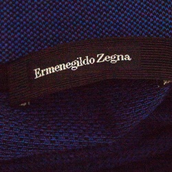 Pre Owned Ermenegildo Zegna Blue and Black Cotton Knit Diamond Pattern Polo T-Shirt M