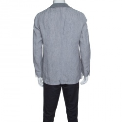 Pre Owned بليزر ايرمنيجيلدو زينيا تفصايل ياقة مضلع كتان رمادي XL