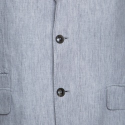 Pre Owned بليزر ايرمنيجيلدو زينيا تفصايل ياقة مضلع كتان رمادي XL