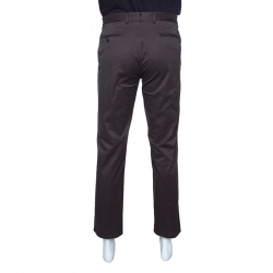 Pre Owned Ermenegildo Zegna Brown Cotton Straight Fit Trousers L