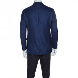 Pre Owned Ermenegildo Zegna Navy Blue Wool Silk Linen Blend 10 Pockets Blazer M