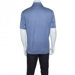 Pre Owned Ermenegildo Zegna Blue Honeycomb Pattern Short Sleeve Polo T-Shirt M