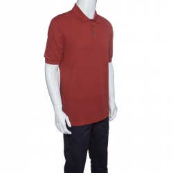 Pre Owned Ermenegildo Zegna Couture Brick Red Cotton Knit Polo T-Shirt L