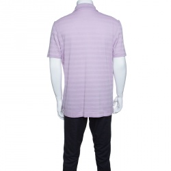 Pre Owned Ermenegildo Zegna Purple Perforated Striped Cotton Knit Short Sleeve Polo T-Shirt L