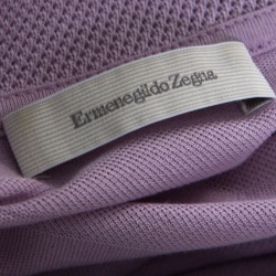 Pre Owned Ermenegildo Zegna Purple Perforated Striped Cotton Knit Short Sleeve Polo T-Shirt L